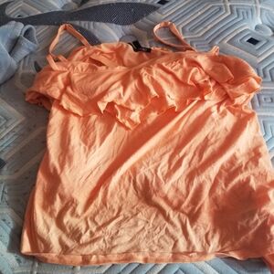 Orange Ruffle Tank Top W/shelf Bra Inside
